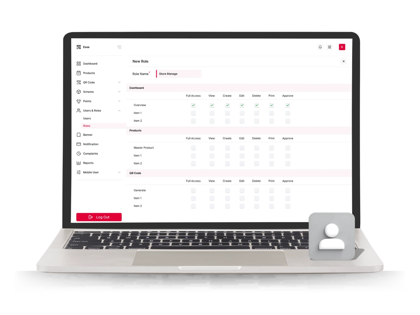 Essa Trend B2B admin panel showing role permission configuration.